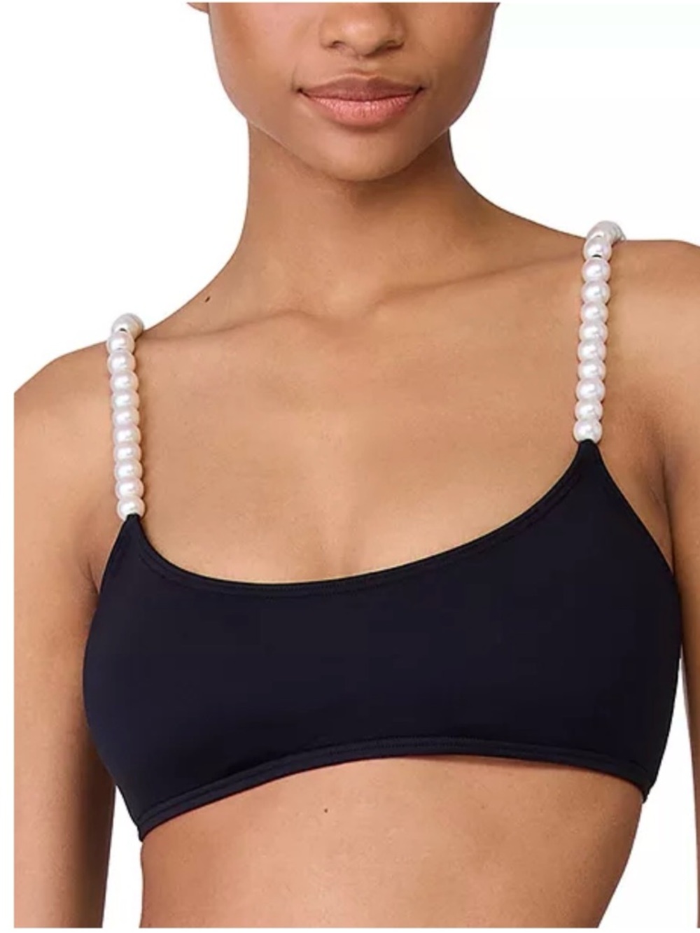 Kate Spade New York Faux Pearl Embellished Strap Bikini Top Black Size M NWT